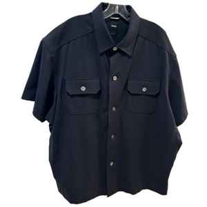 NWOT BOSS NAVY SHORT SLEEVE SHACKET QUIET LUXURY ITALIAN FABRIC RELAXED FIT XL